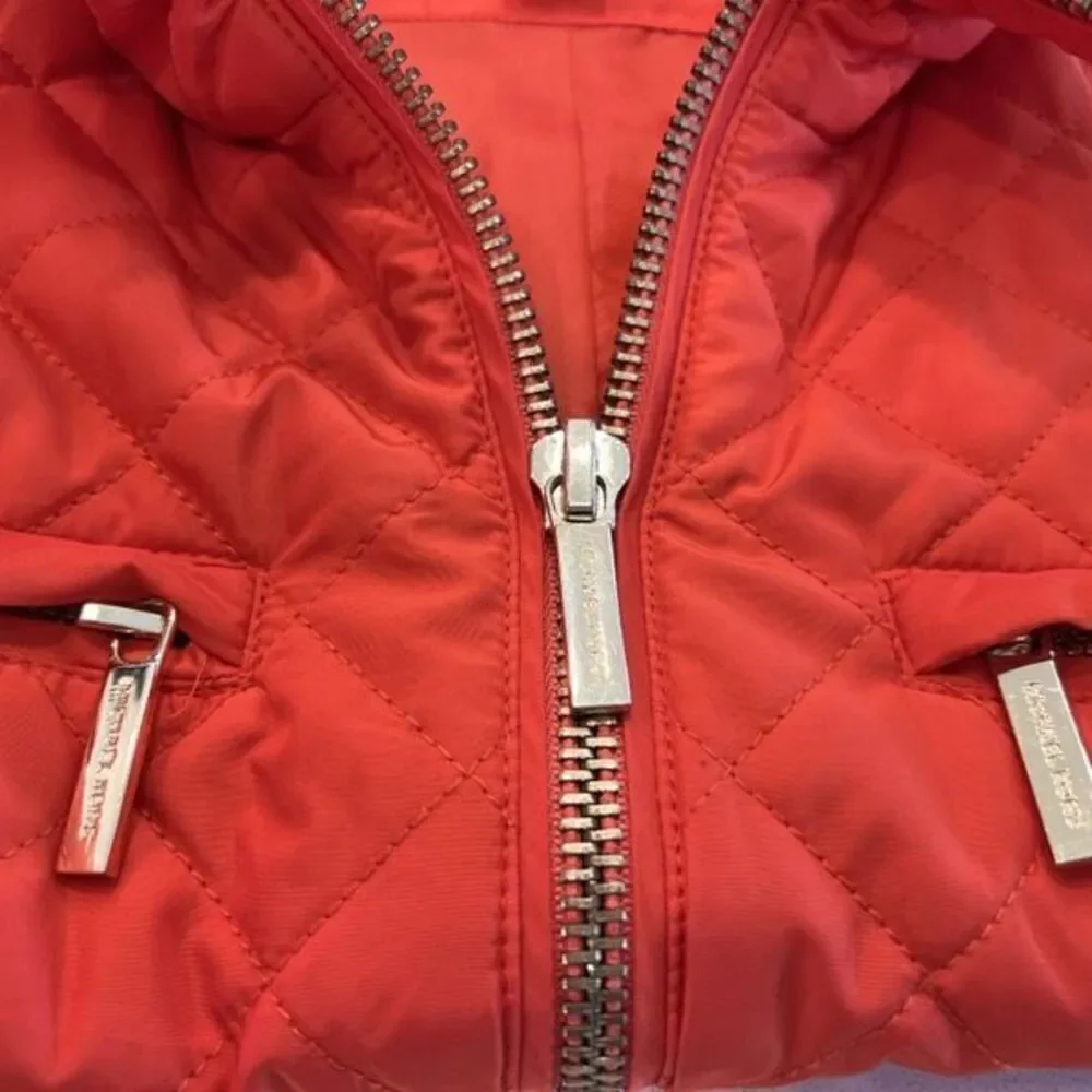 Michael Kors Women's Front Zip Sleeveless Quilted Puffer Vest Orange Small